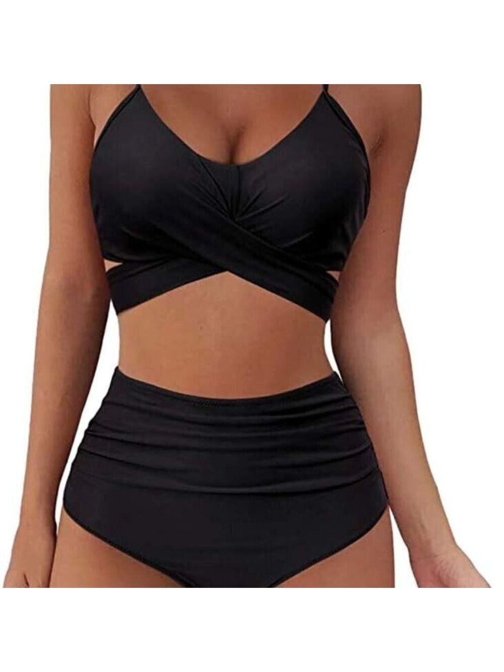 Summer Mae Bikini Swimsuit Front Cross Tie Up Two Piece Black XL NWT